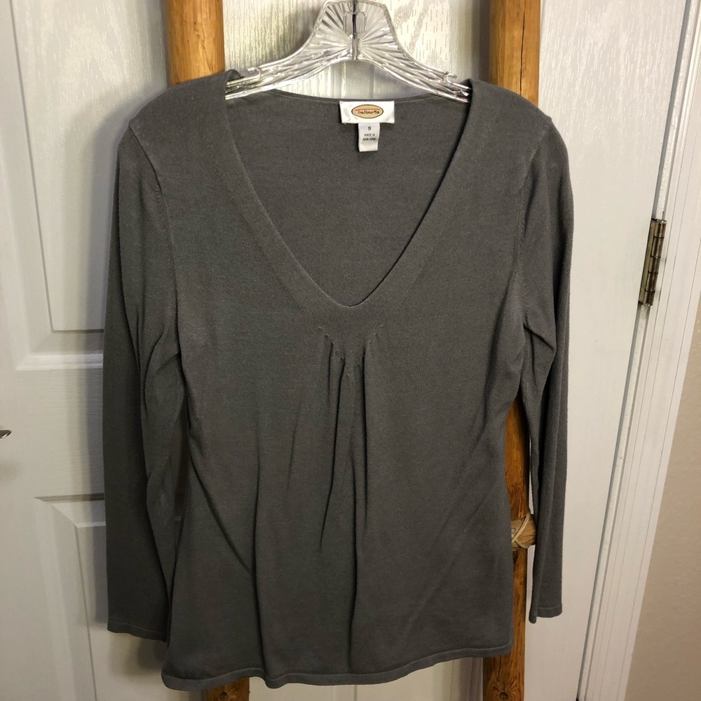 Talbots gray deep v-neck pullover sweater, size S
